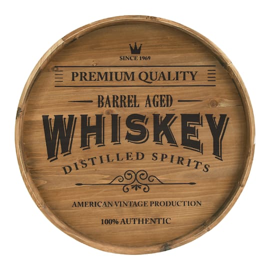 American Art Decor 18" Rustic Whiskey Barrel Wood Wall Décor Sign Plaque